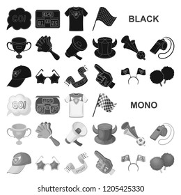 Fan and Attributes black icons in set collection for design. Sports Fan vector symbol stock web illustration.