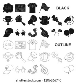 Fan and Attributes black icons in set collection for design. Sports Fan vector symbol stock web illustration.