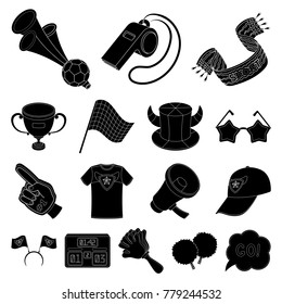 Fan and Attributes black icons in set collection for design. Sports Fan vector symbol stock web illustration.