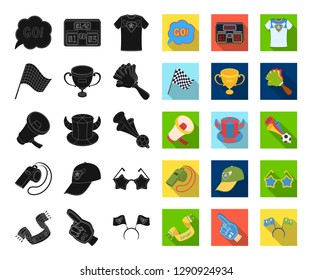 Fan and Attributes black,flat icons in set collection for design. Sports Fan vector symbol stock web illustration.