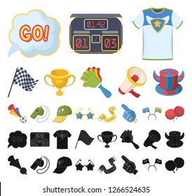 Fan and Attributes cartoon, black icons in set collection for design. Sports Fan vector symbol stock web illustration.