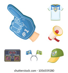 Fan and Attributes cartoon icons in set collection for design. Sports Fan vector symbol stock web illustration.