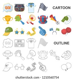 Fan and Attributes cartoon icons in set collection for design. Sports Fan vector symbol stock web illustration.