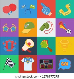 Fan and Attributes cartoon icons in set collection for design. Sports Fan vector symbol stock web illustration.