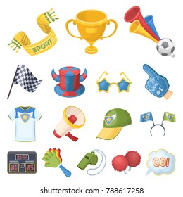 Fan and Attributes cartoon icons in set collection for design. Sports Fan vector symbol stock web illustration.