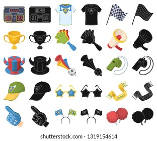 Fan and Attributes cartoon,black icons in set collection for design. Sports Fan vector symbol stock web illustration.