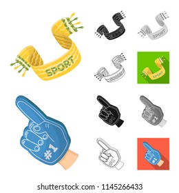 Fan and Attributes cartoon,black,flat,monochrome,outline icons in set collection for design. Sports Fan vector symbol stock web illustration.