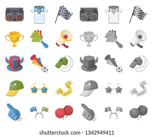 Fan and Attributes cartoon,mono icons in set collection for design. Sports Fan vector symbol stock web illustration.