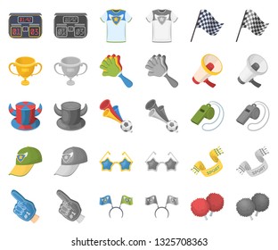 Fan and Attributes cartoon,monochrom icons in set collection for design. Sports Fan vector symbol stock web illustration.