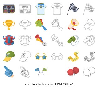 Fan and Attributes cartoon,outline icons in set collection for design. Sports Fan vector symbol stock web illustration.