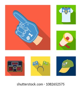 Fan and Attributes flat icons in set collection for design. Sports Fan vector symbol stock web illustration.