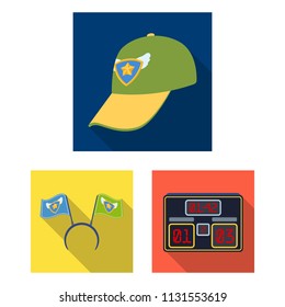 Fan and Attributes flat icons in set collection for design. Sports Fan vector symbol stock web illustration.