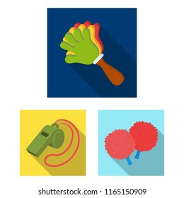 Fan and Attributes flat icons in set collection for design. Sports Fan vector symbol stock web illustration.