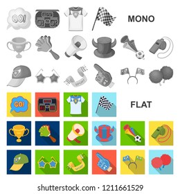 Fan and Attributes flat icons in set collection for design. Sports Fan vector symbol stock web illustration.