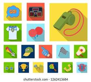 Fan and Attributes flat icons in set collection for design. Sports Fan vector symbol stock web illustration.