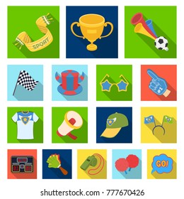 Fan and Attributes flat icons in set collection for design. Sports Fan vector symbol stock web illustration.