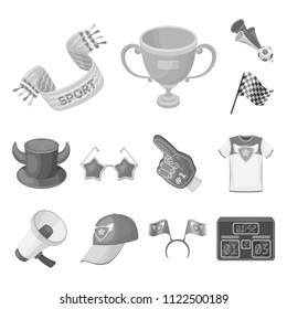 Fan and Attributes monochrome icons in set collection for design. Sports Fan vector symbol stock web illustration.