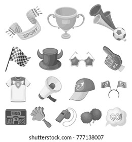 Fan and Attributes monochrome icons in set collection for design. Sports Fan vector symbol stock web illustration.