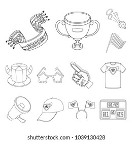 Fan and Attributes outline icons in set collection for design. Sports Fan vector symbol stock web illustration.