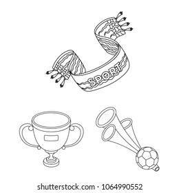 Fan and Attributes outline icons in set collection for design. Sports Fan vector symbol stock web illustration.
