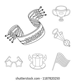 Fan and Attributes outline icons in set collection for design. Sports Fan vector symbol stock web illustration.