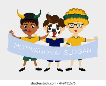 Fan of Australia national football team, sports. Boy with flag in the colors of the national command with sports paraphernalia.