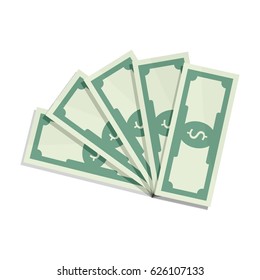Fan of banknotes. Finance stack dollar icon, vector financial cash illustration