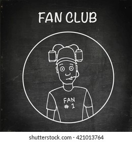 Fan with beer helmet. Sport, baseball, football, soccer. Chalk board vector stock illustration