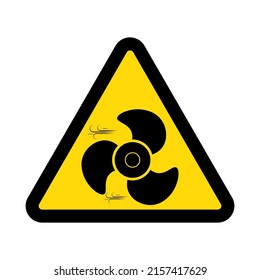 Fan blades, warning yellow triangular sign isolated on white background, vector illustration