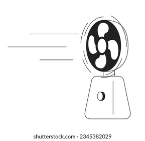 Fan blowing monochrome flat vector object. Summer heat fan. Electric propeller ventilator. Editable black and white thin line icon. Simple cartoon clip art spot illustration for web graphic design