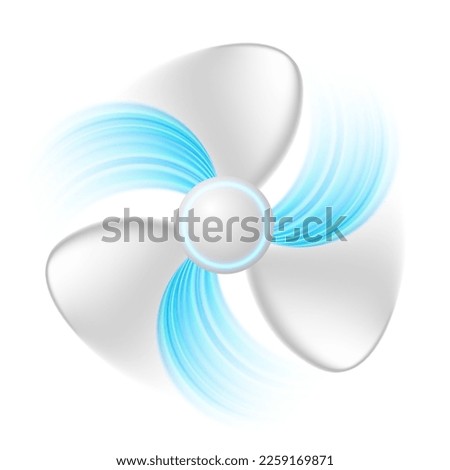 Fan with blue air currents isolated on a white background. Ventilator refrigeration, air conditioning, climate control. Air ventilation vector illustration.