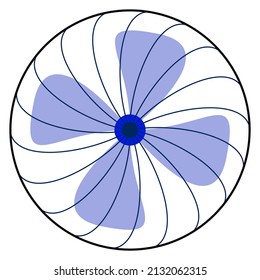 fan with blue blades and white background