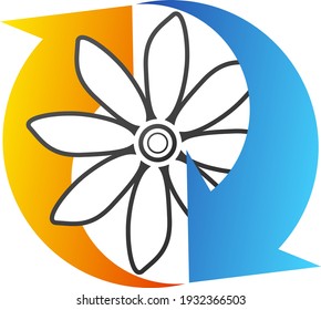Fan and blue red arrows air conditioning design