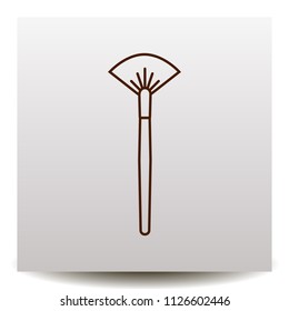 fan brush for make-up line vector icon on a realistic paper background with shadow. Flat design style.