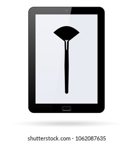 fan brush for make-up vector icon on a realistic tablet . Flat design style.