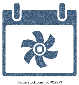 Fan Calendar Day grainy textured icon for overlay watermark stamps. Flat symbol with dust texture. Dotted vector blue ink rubber seal stamp with grunge design on a white background.