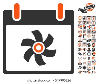 Fan Calendar Day pictograph with bonus calendar and time management pictograph collection. Vector illustration style is flat iconic symbols, orange and gray, white background.