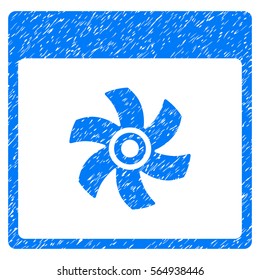Fan Calendar Page grainy textured icon for overlay watermark stamps. Flat symbol with dirty texture. Dotted vector blue ink rubber seal stamp with grunge design on a white background.