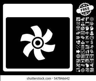 Fan Calendar Page pictograph with bonus calendar and time management design elements. Vector illustration style is flat iconic symbols, white, black background.