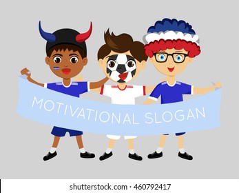 Fan of Cape Verde national football team, sports. Boy with flag in the colors of the state command with sports paraphernalia.