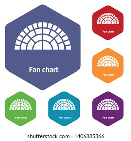 Fan chart icons vector colorful hexahedron set collection isolated on white