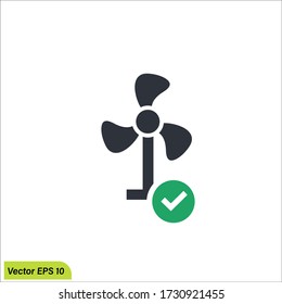 Fan and checkmark icon, fan mounted symbol illustration on white background. Vector eps 10.