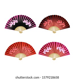 Fan with cherry blossoms isolated