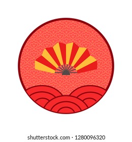 Fan Chinese New Year logo isolated circle icon vector. Line art, Asian celebration of holiday, traditional oriental style, line art Asia lunar calendar