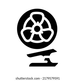 ventilador con vector de icono de glifo clip. ventilador con señal de clip. ilustración de símbolo aislado