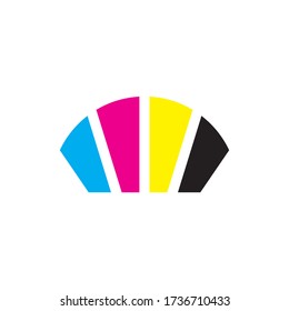 Fan with CMYK color logo design vector