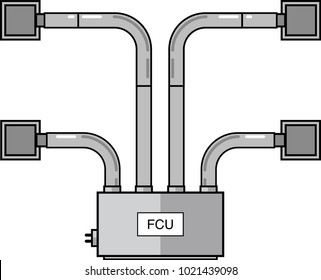 Fan Coil Unit Flat Vector with Diffusers HVAC Flat Vector