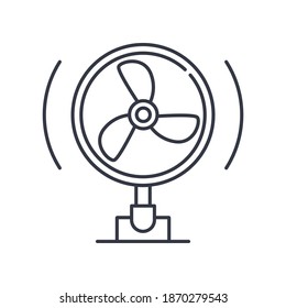 Icono de concepto de ventilador, ilustración lineal aislada, vector de línea delgada, signo de diseño web, símbolo de concepto de contorno con trazo editable sobre fondo blanco.