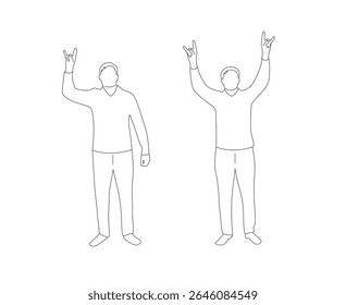 Fan at a Concert Showing Horns Sign Line Art. People and leisure activities concept vector art