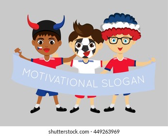 Fan of Czech Republic national football team, sports. Boy with flag in the colors of the national command with sports paraphernalia.